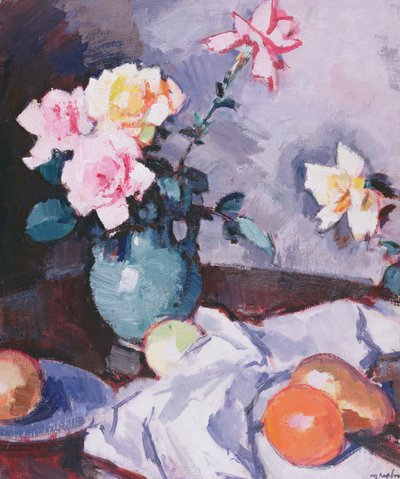 Rosa Rosen in einem grünen Krug, ca. 1926 von Samuel John Peploe